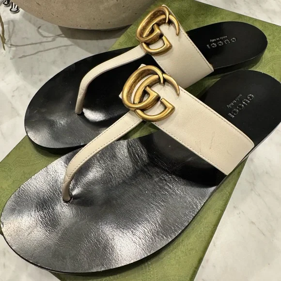 Gucci | Shoes | Gucci Black And Cream Pearl Embellished  Gucci Women\'s Black and Cream Sandals main image 1